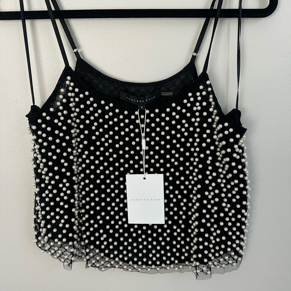 Endless Rose Black Camisole with Pearl Embellishments